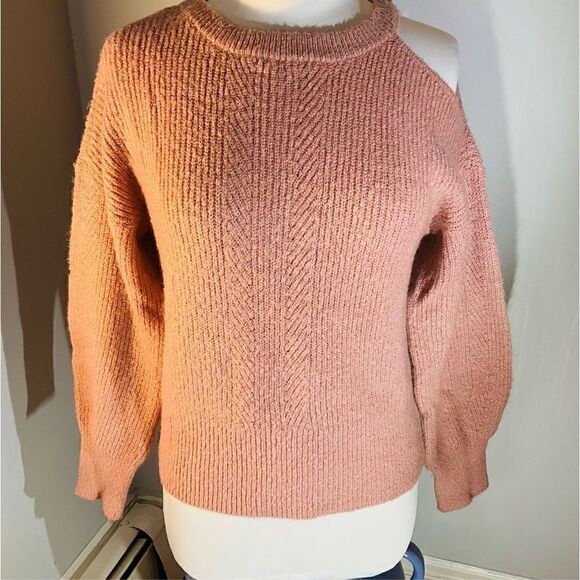 Design History Metallic Single Cold Shoulder Ribbed Sweater, Medium. Pink. - Picture 7 of 10